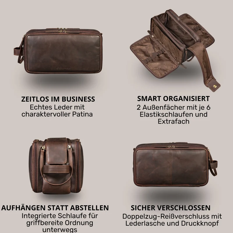 "Barlow" Kulturtasche Herren Damen Leder Groß