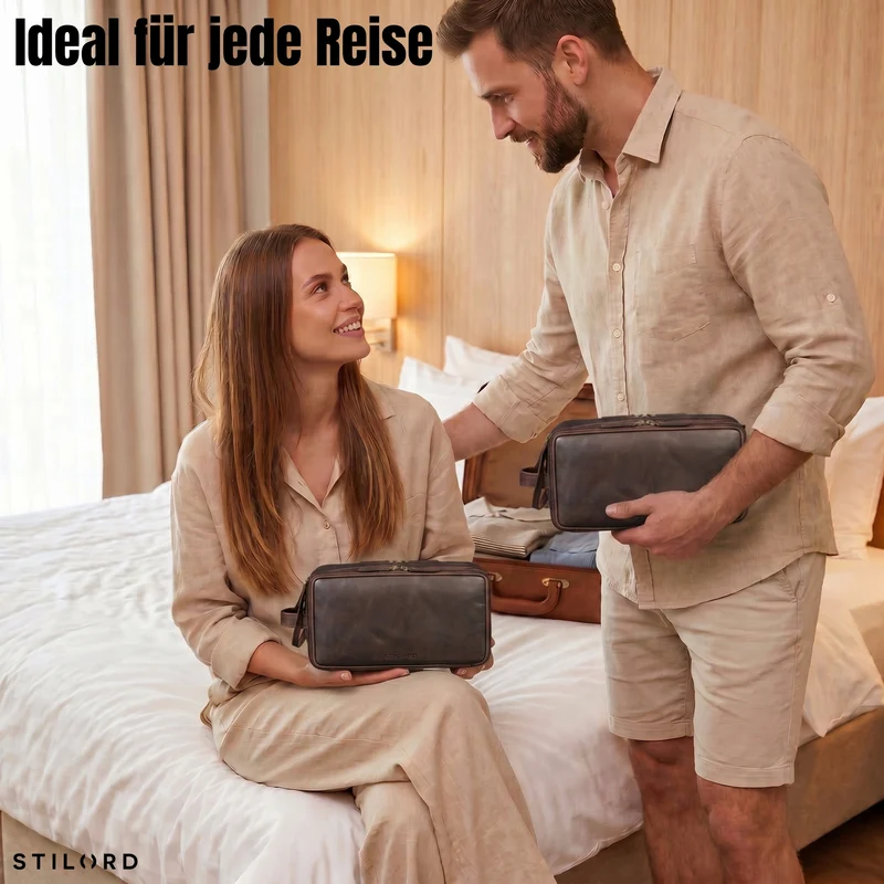 "Barlow" Kulturtasche Herren Damen Leder Groß
