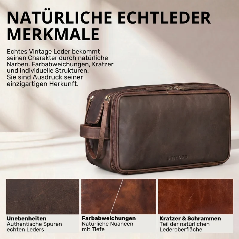 "Barlow" Kulturtasche Herren Damen Leder Groß