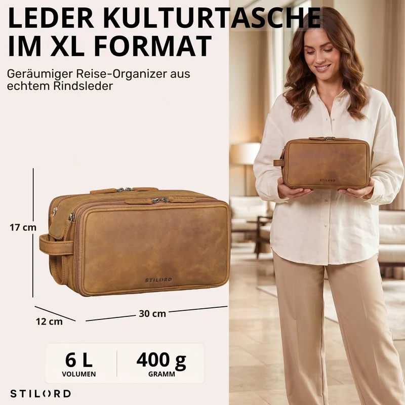"Barlow" Kulturtasche Herren Damen Leder Groß