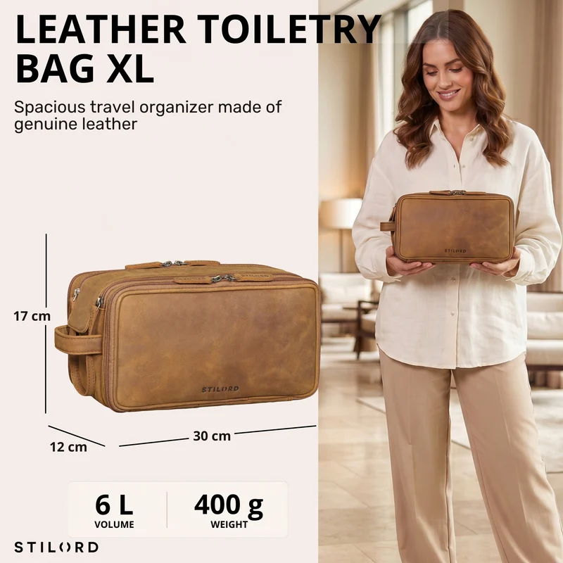 "Barlow" Kulturtasche Herren Damen Leder Groß