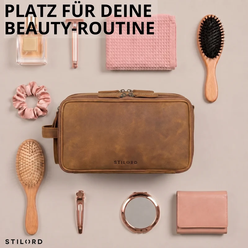 "Barlow" Kulturtasche Herren Damen Leder Groß
