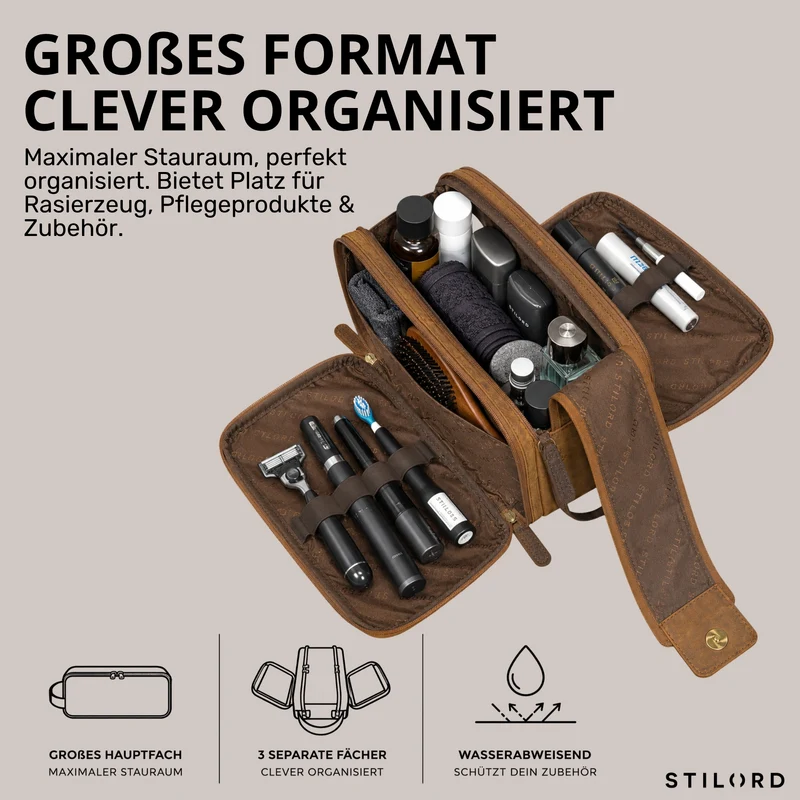 "Barlow" Kulturtasche Herren Damen Leder Groß