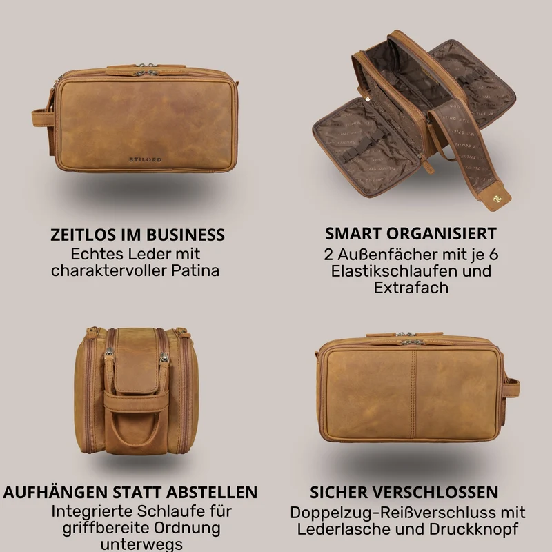"Barlow" Kulturtasche Herren Damen Leder Groß