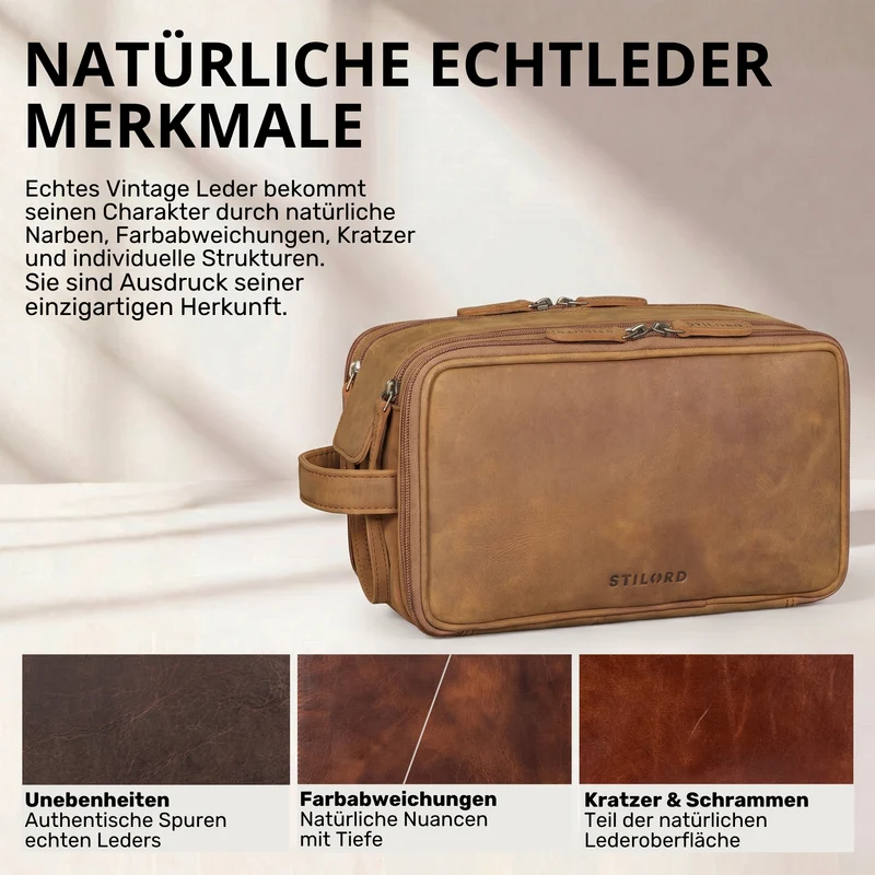 "Barlow" Kulturtasche Herren Damen Leder Groß