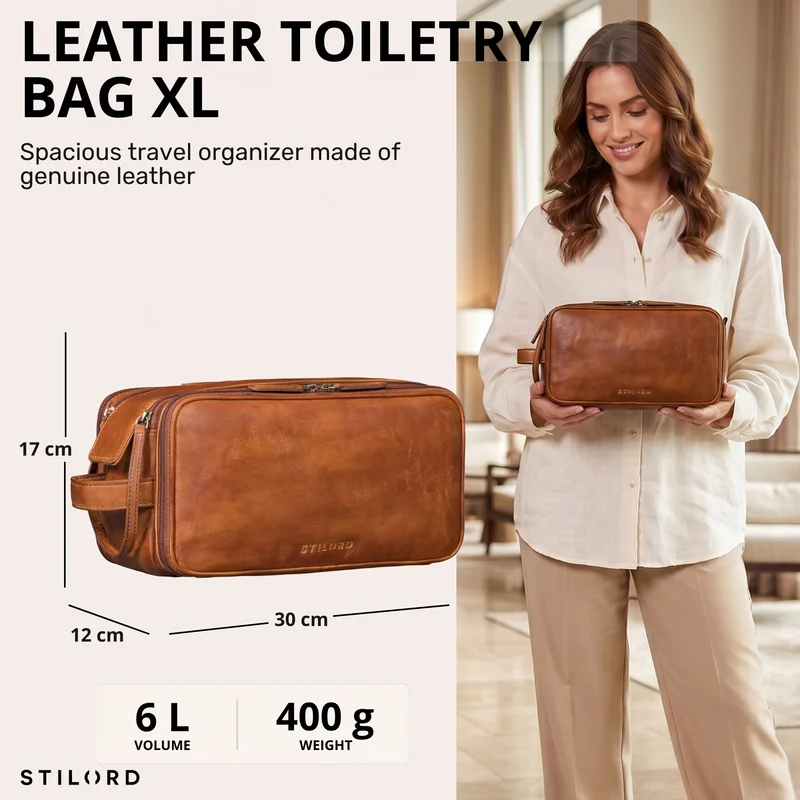 "Barlow" Kulturtasche Herren Damen Leder Groß