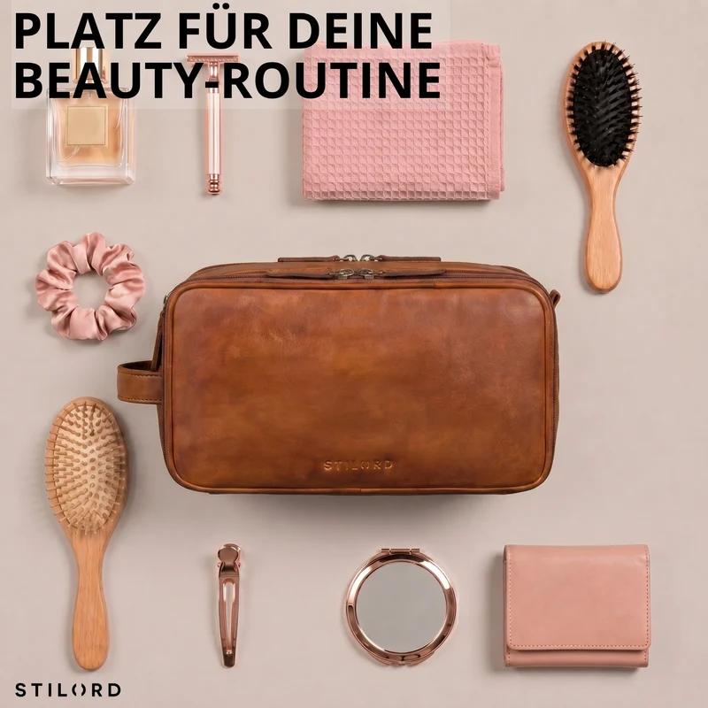 "Barlow" Kulturtasche Herren Damen Leder Groß