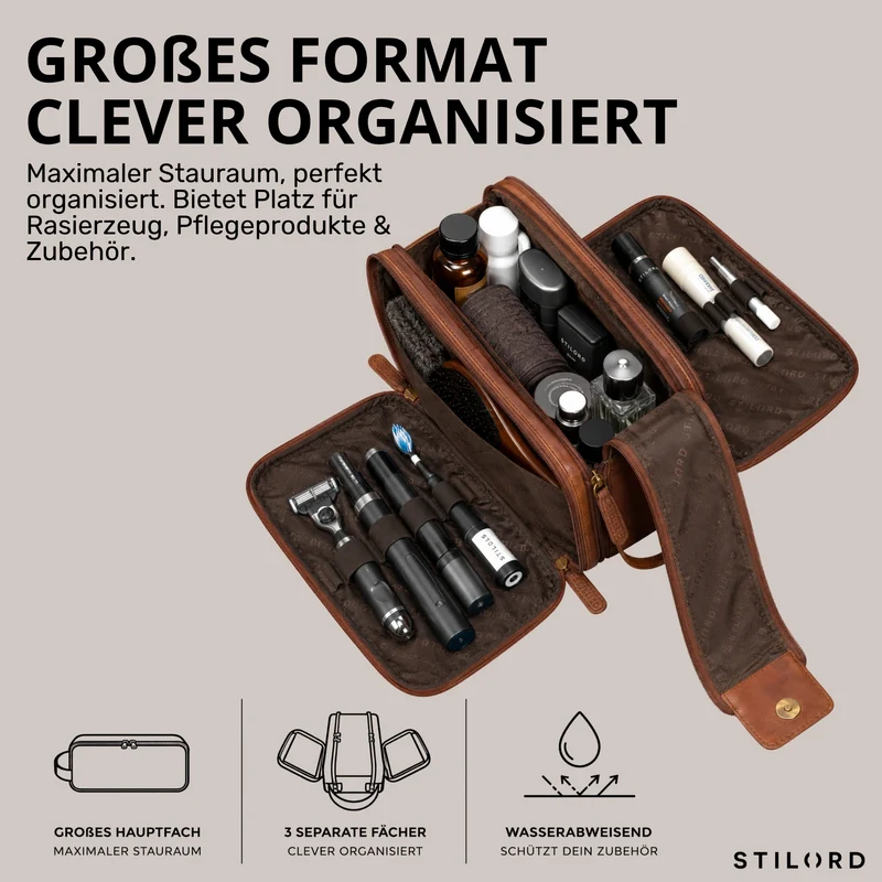 "Barlow" Kulturtasche Herren Damen Leder Groß