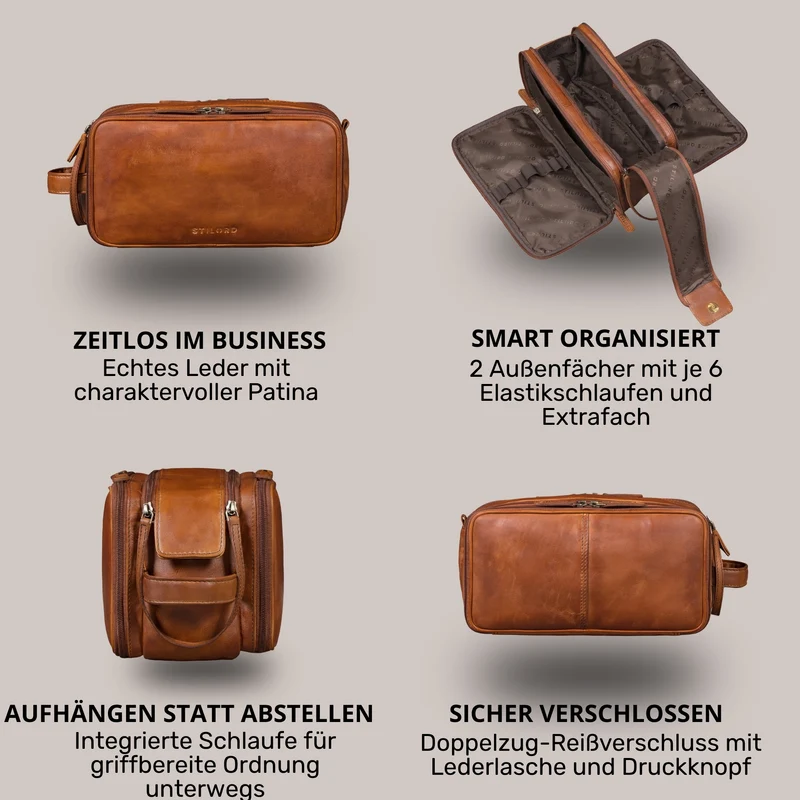 "Barlow" Kulturtasche Herren Damen Leder Groß