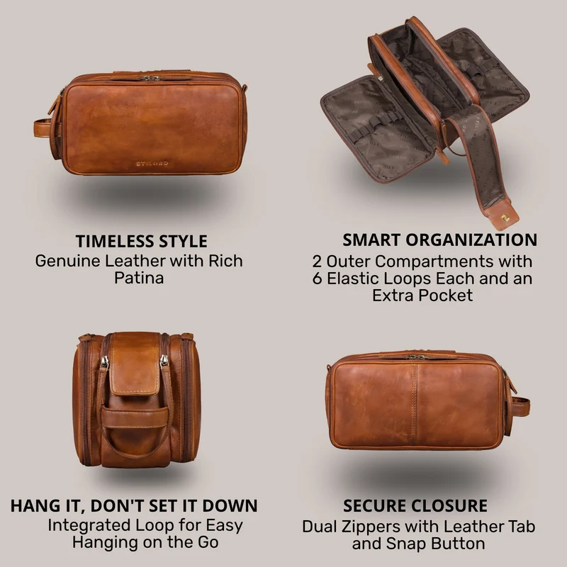 "Barlow" Kulturtasche Herren Damen Leder Groß