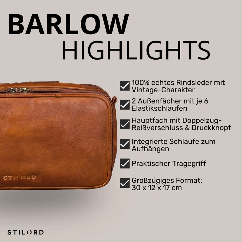 "Barlow" Kulturtasche Herren Damen Leder Groß