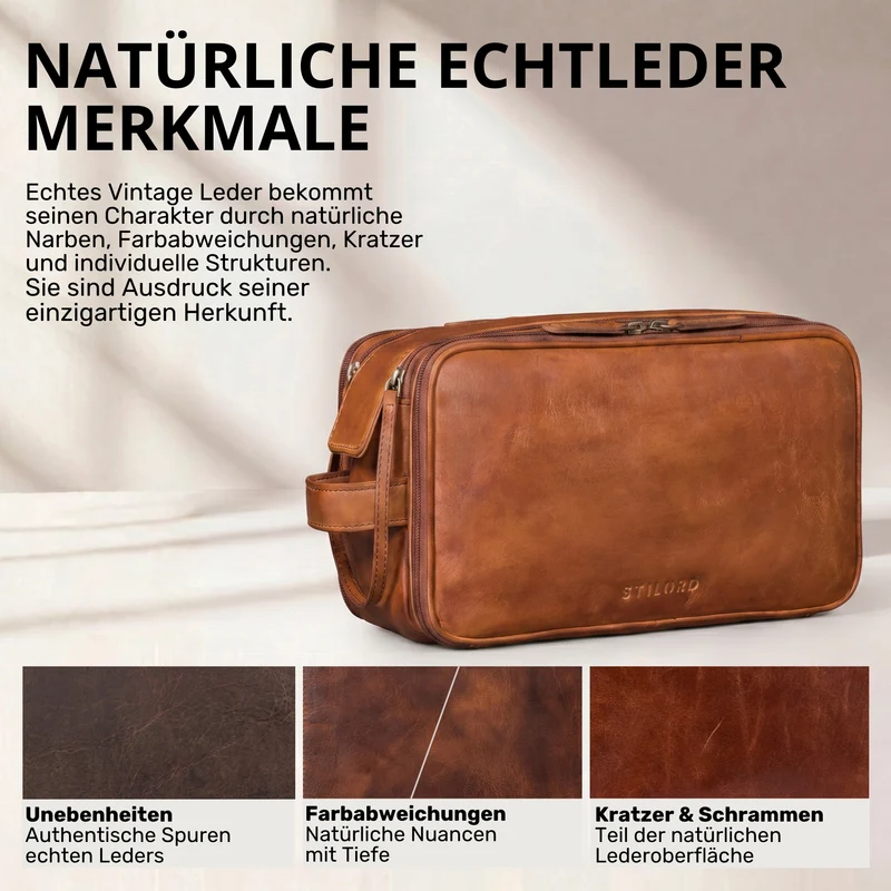 "Barlow" Kulturtasche Herren Damen Leder Groß