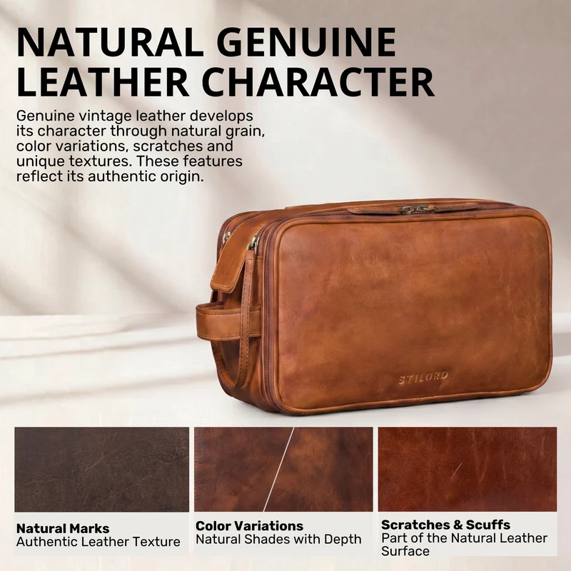 "Barlow" Kulturtasche Herren Damen Leder Groß