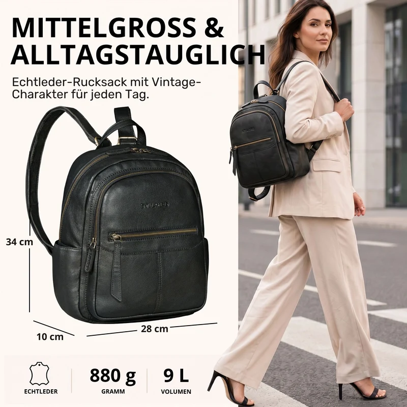 "Lisa" City Rucksack Damen Leder Mittelgroß gepolstertes Fach 13 Zoll
