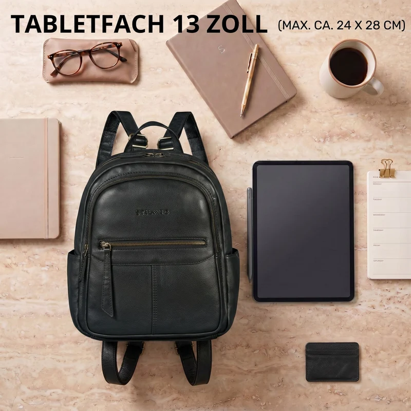 "Lisa" City Rucksack Damen Leder Mittelgroß gepolstertes Fach 13 Zoll