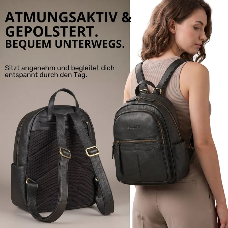 "Lisa" City Rucksack Damen Leder Mittelgroß gepolstertes Fach 13 Zoll