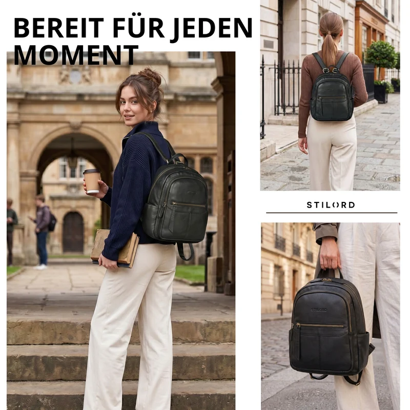 "Lisa" City Rucksack Damen Leder Mittelgroß gepolstertes Fach 13 Zoll