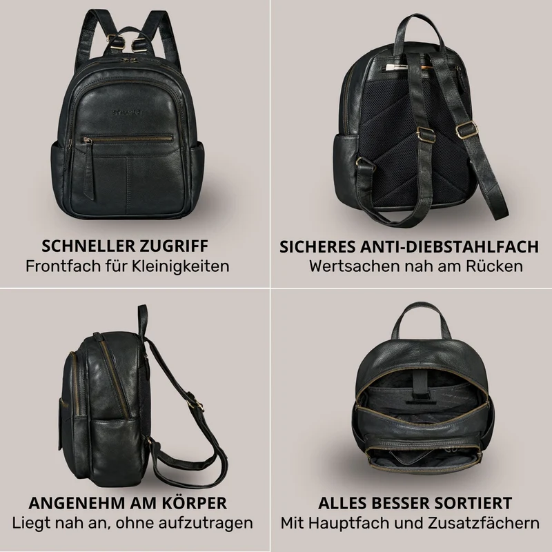 "Lisa" City Rucksack Damen Leder Mittelgroß gepolstertes Fach 13 Zoll