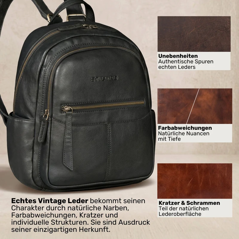 "Lisa" City Rucksack Damen Leder Mittelgroß gepolstertes Fach 13 Zoll