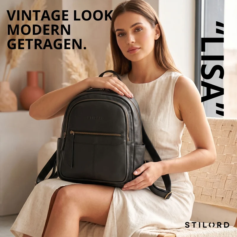 "Lisa" City Rucksack Damen Leder Mittelgroß gepolstertes Fach 13 Zoll