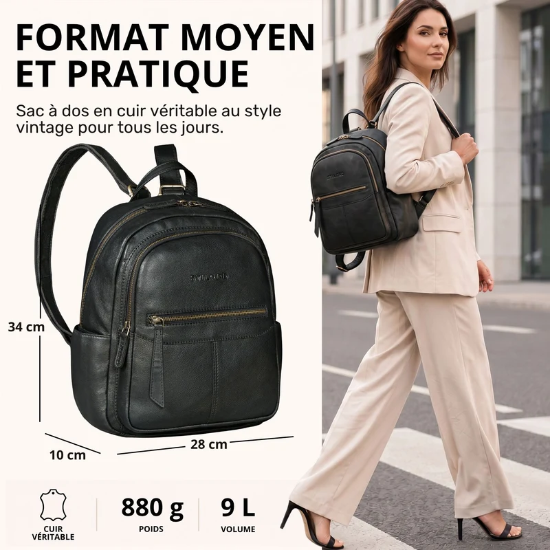 "Lisa" City Rucksack Damen Leder Mittelgroß gepolstertes Fach 13 Zoll
