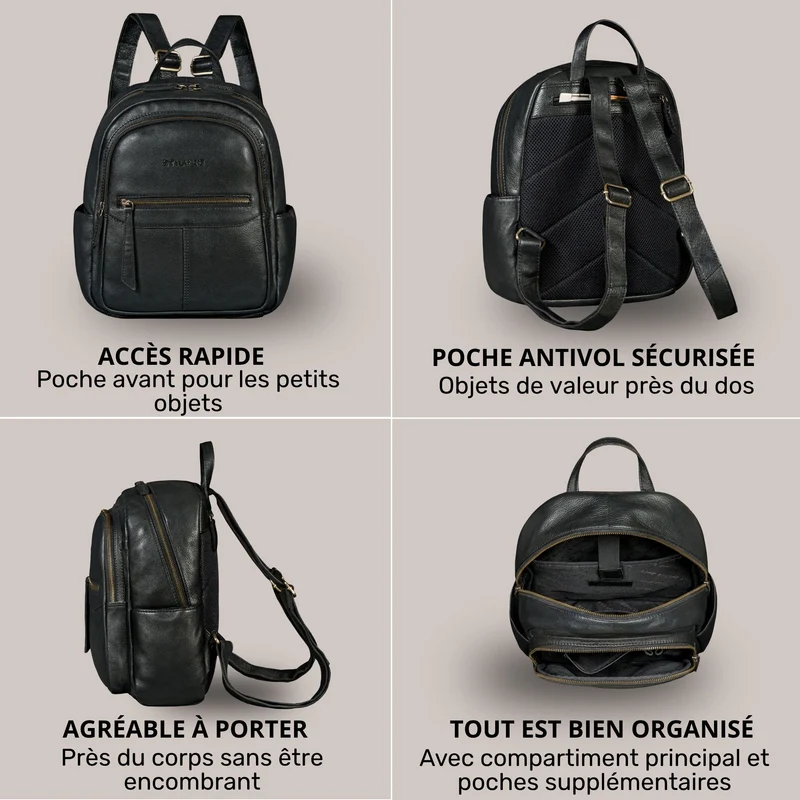 "Lisa" City Rucksack Damen Leder Mittelgroß gepolstertes Fach 13 Zoll
