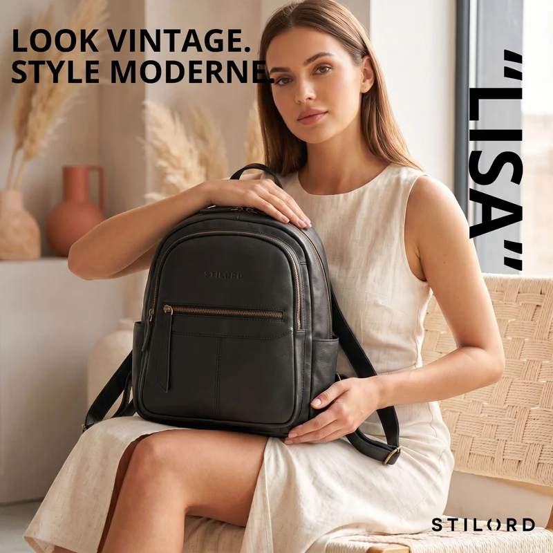 "Lisa" City Rucksack Damen Leder Mittelgroß gepolstertes Fach 13 Zoll