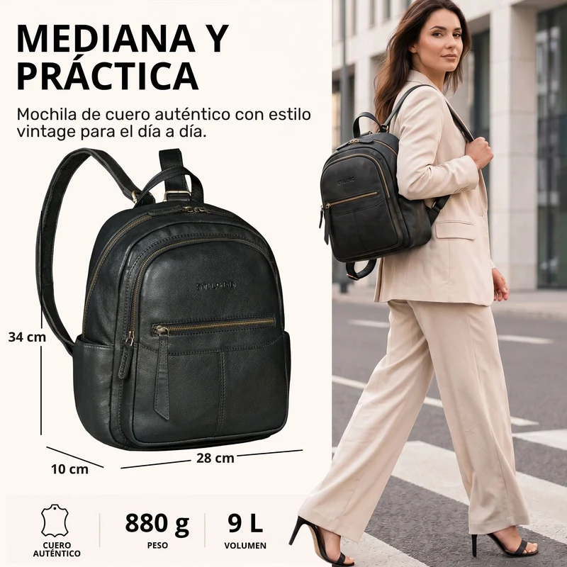 "Lisa" City Rucksack Damen Leder Mittelgroß gepolstertes Fach 13 Zoll