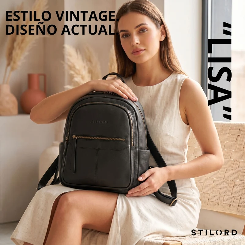 "Lisa" City Rucksack Damen Leder Mittelgroß gepolstertes Fach 13 Zoll