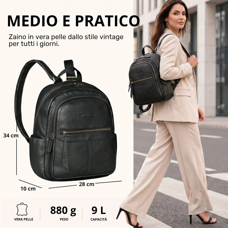 "Lisa" City Rucksack Damen Leder Mittelgroß gepolstertes Fach 13 Zoll