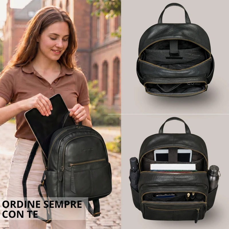 "Lisa" City Rucksack Damen Leder Mittelgroß gepolstertes Fach 13 Zoll