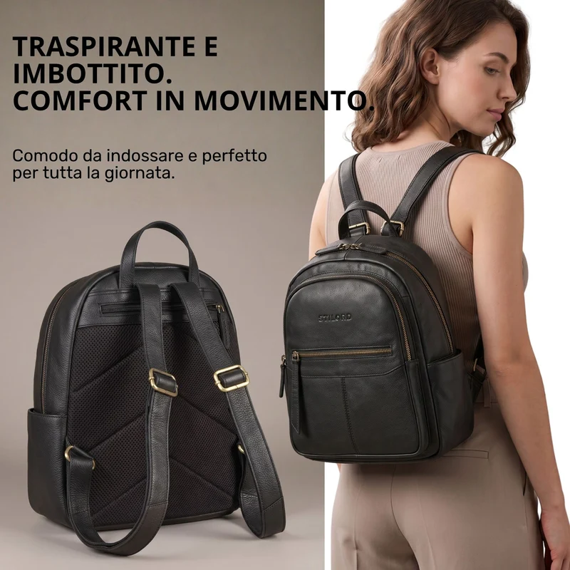 "Lisa" City Rucksack Damen Leder Mittelgroß gepolstertes Fach 13 Zoll