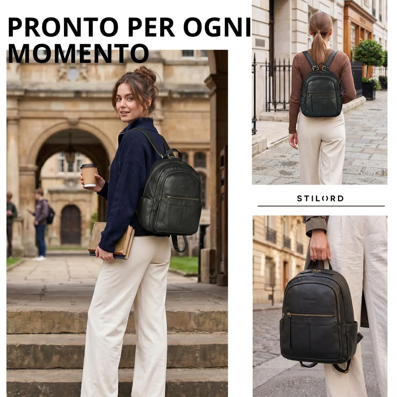 "Lisa" City Rucksack Damen Leder Mittelgroß gepolstertes Fach 13 Zoll