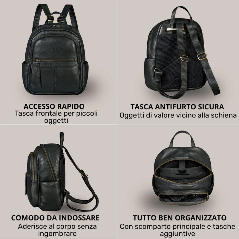 "Lisa" City Rucksack Damen Leder Mittelgroß gepolstertes Fach 13 Zoll