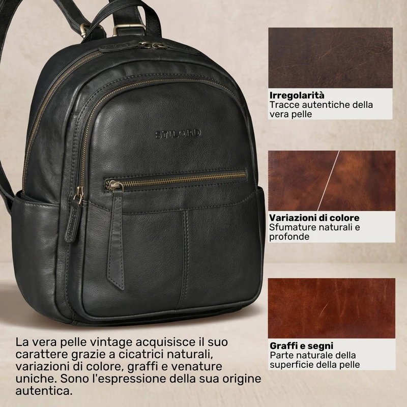 "Lisa" City Rucksack Damen Leder Mittelgroß gepolstertes Fach 13 Zoll
