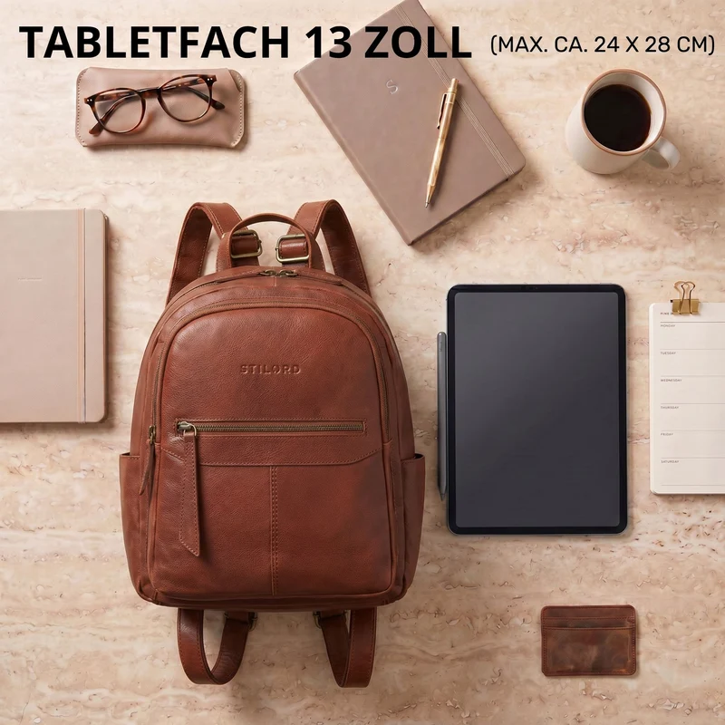 "Lisa" City Rucksack Damen Leder Mittelgroß gepolstertes Fach 13 Zoll
