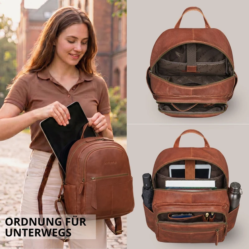 "Lisa" City Rucksack Damen Leder Mittelgroß gepolstertes Fach 13 Zoll