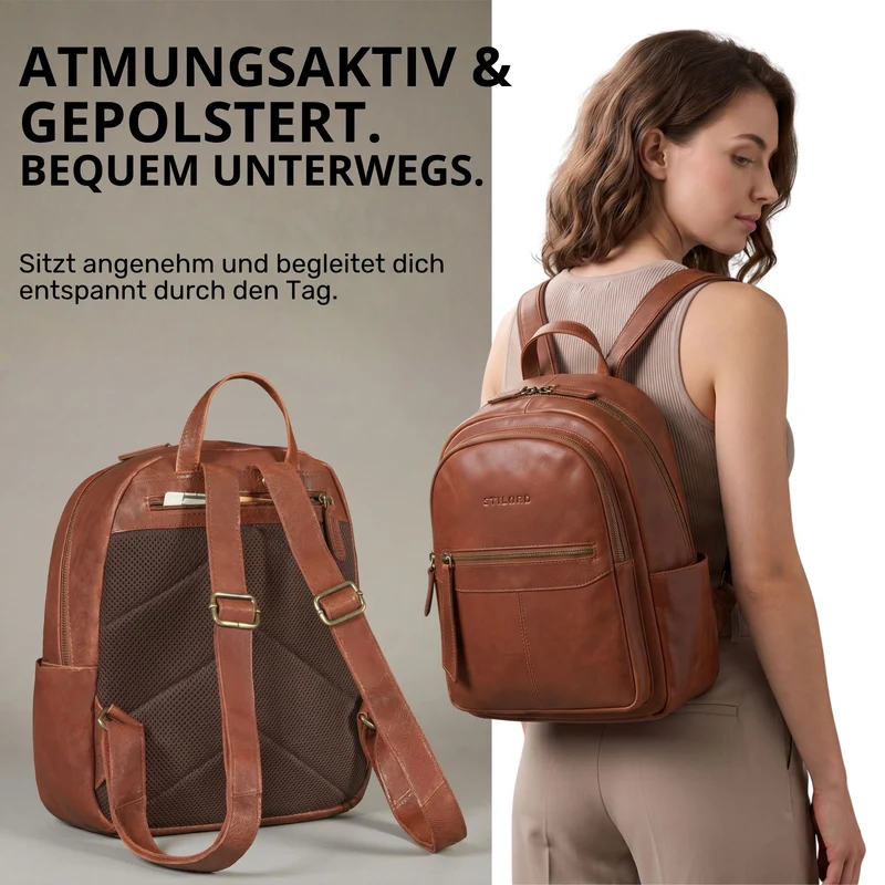 "Lisa" City Rucksack Damen Leder Mittelgroß gepolstertes Fach 13 Zoll