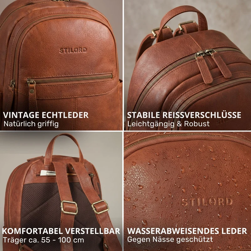 "Lisa" City Rucksack Damen Leder Mittelgroß gepolstertes Fach 13 Zoll