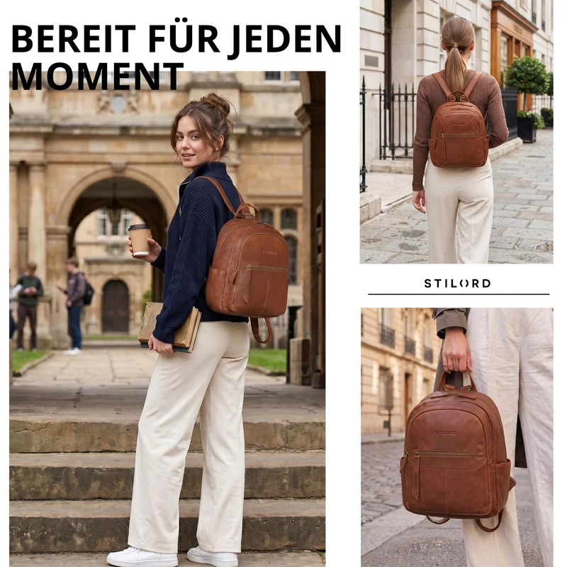 "Lisa" City Rucksack Damen Leder Mittelgroß gepolstertes Fach 13 Zoll