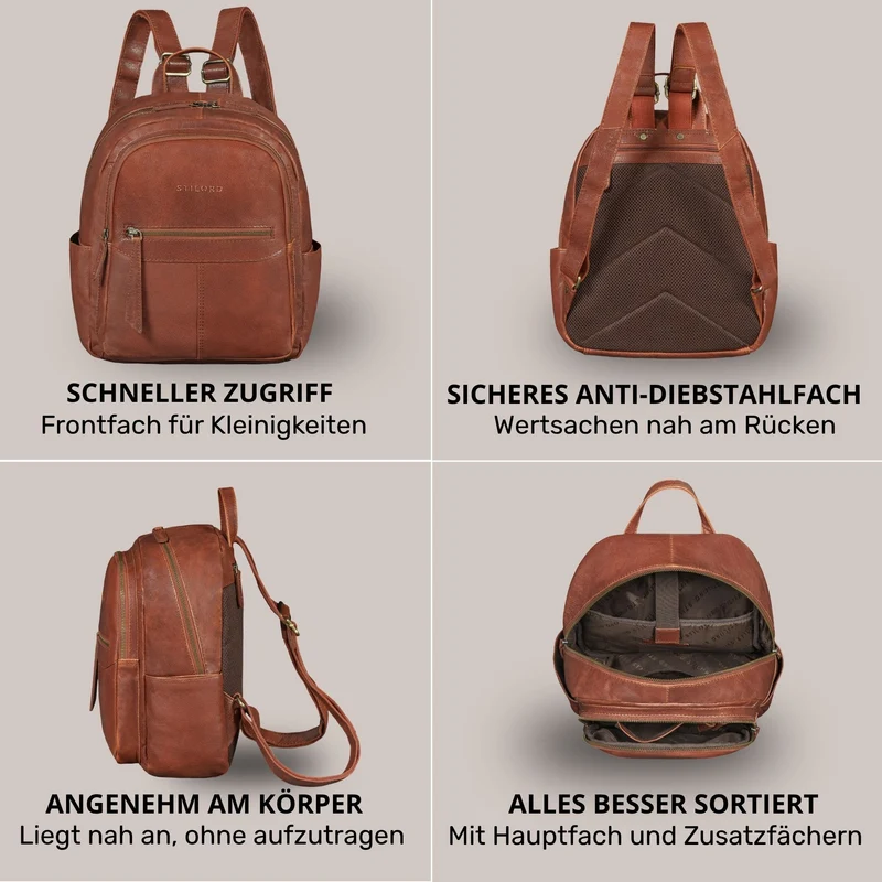 "Lisa" City Rucksack Damen Leder Mittelgroß gepolstertes Fach 13 Zoll