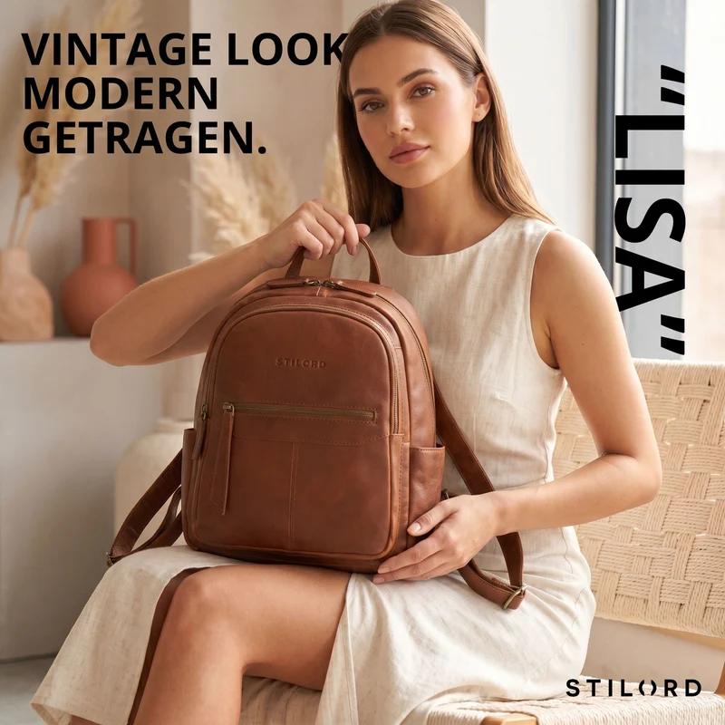 "Lisa" City Rucksack Damen Leder Mittelgroß gepolstertes Fach 13 Zoll