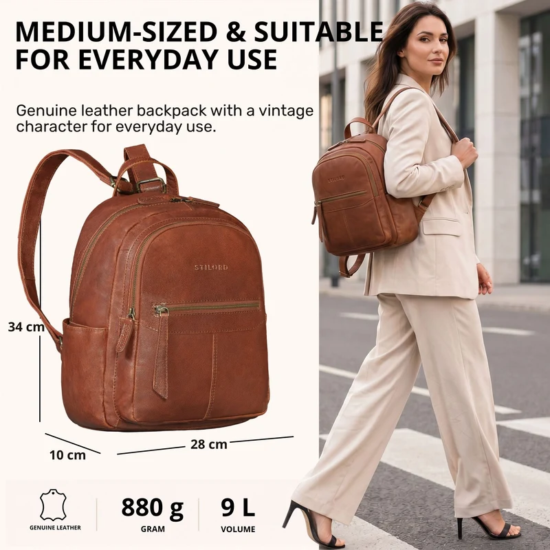"Lisa" City Rucksack Damen Leder Mittelgroß gepolstertes Fach 13 Zoll