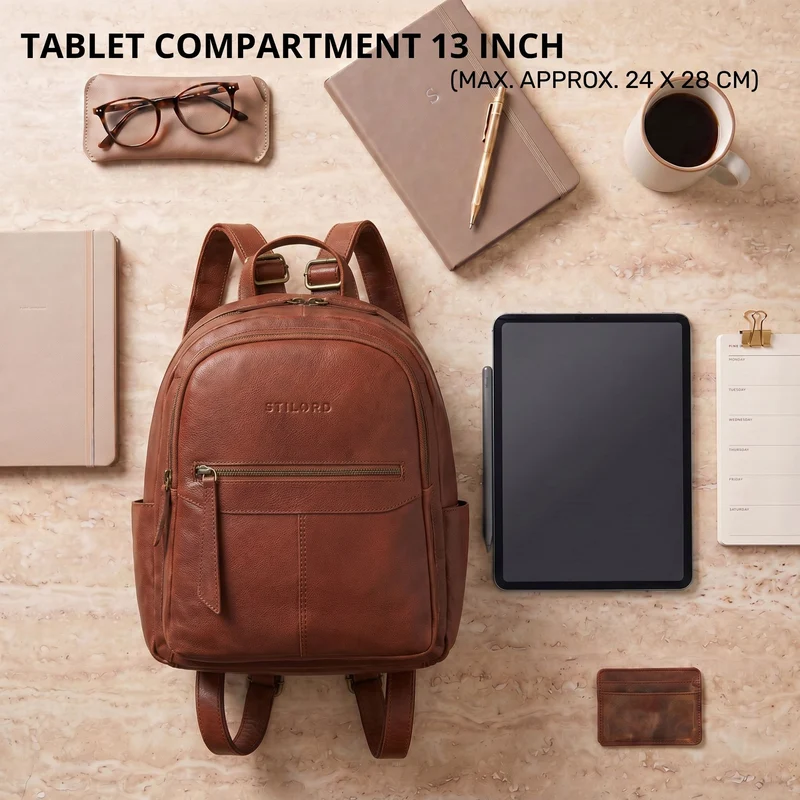 "Lisa" City Rucksack Damen Leder Mittelgroß gepolstertes Fach 13 Zoll