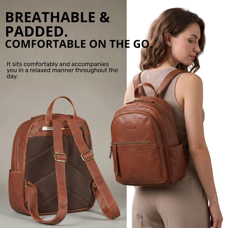 "Lisa" City Rucksack Damen Leder Mittelgroß gepolstertes Fach 13 Zoll
