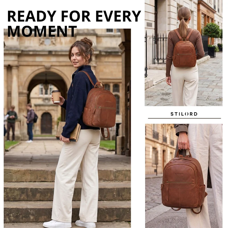 "Lisa" City Rucksack Damen Leder Mittelgroß gepolstertes Fach 13 Zoll