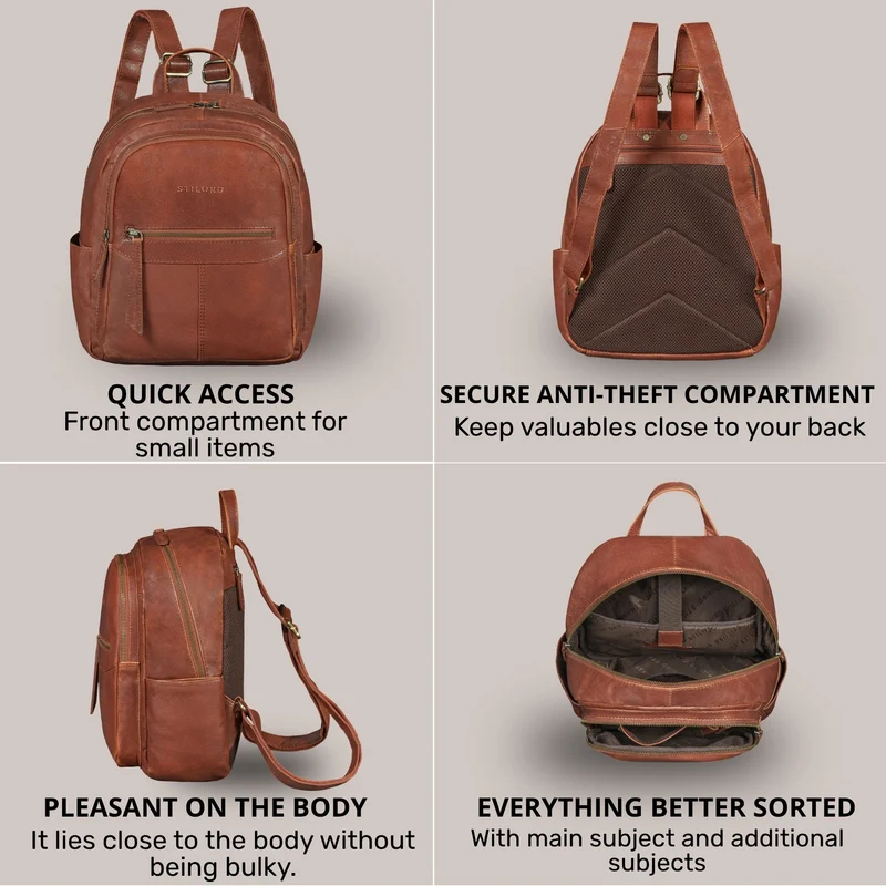 "Lisa" City Rucksack Damen Leder Mittelgroß gepolstertes Fach 13 Zoll