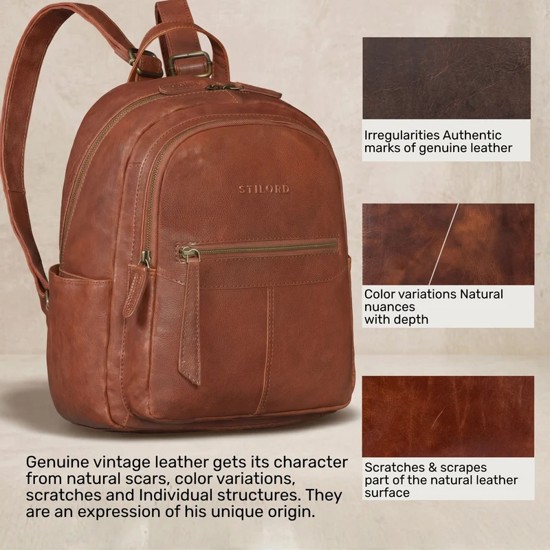 "Lisa" City Rucksack Damen Leder Mittelgroß gepolstertes Fach 13 Zoll