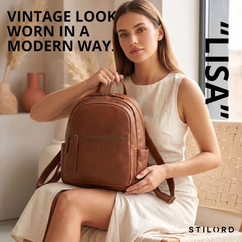 "Lisa" City Rucksack Damen Leder Mittelgroß gepolstertes Fach 13 Zoll