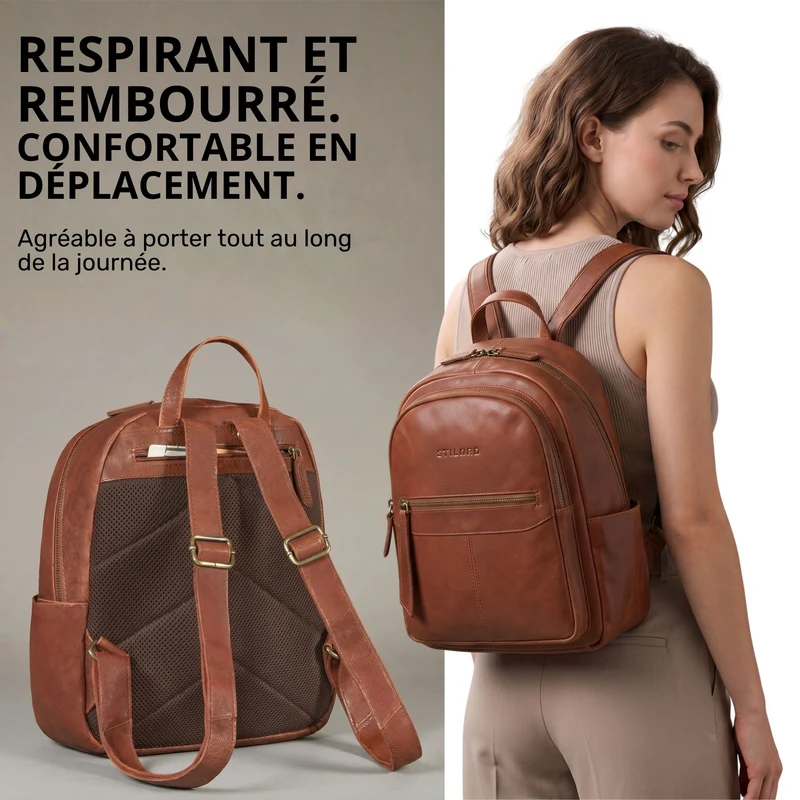 "Lisa" City Rucksack Damen Leder Mittelgroß gepolstertes Fach 13 Zoll